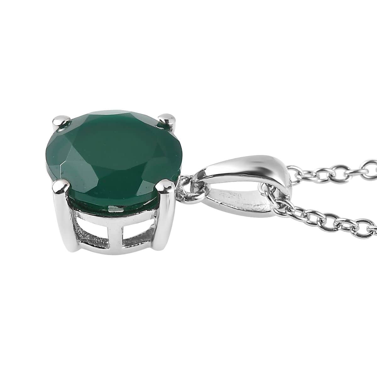 Green Onyx Solitaire Pendant Necklace 20 Inches in Stainless Steel 3.20 ctw image number 3