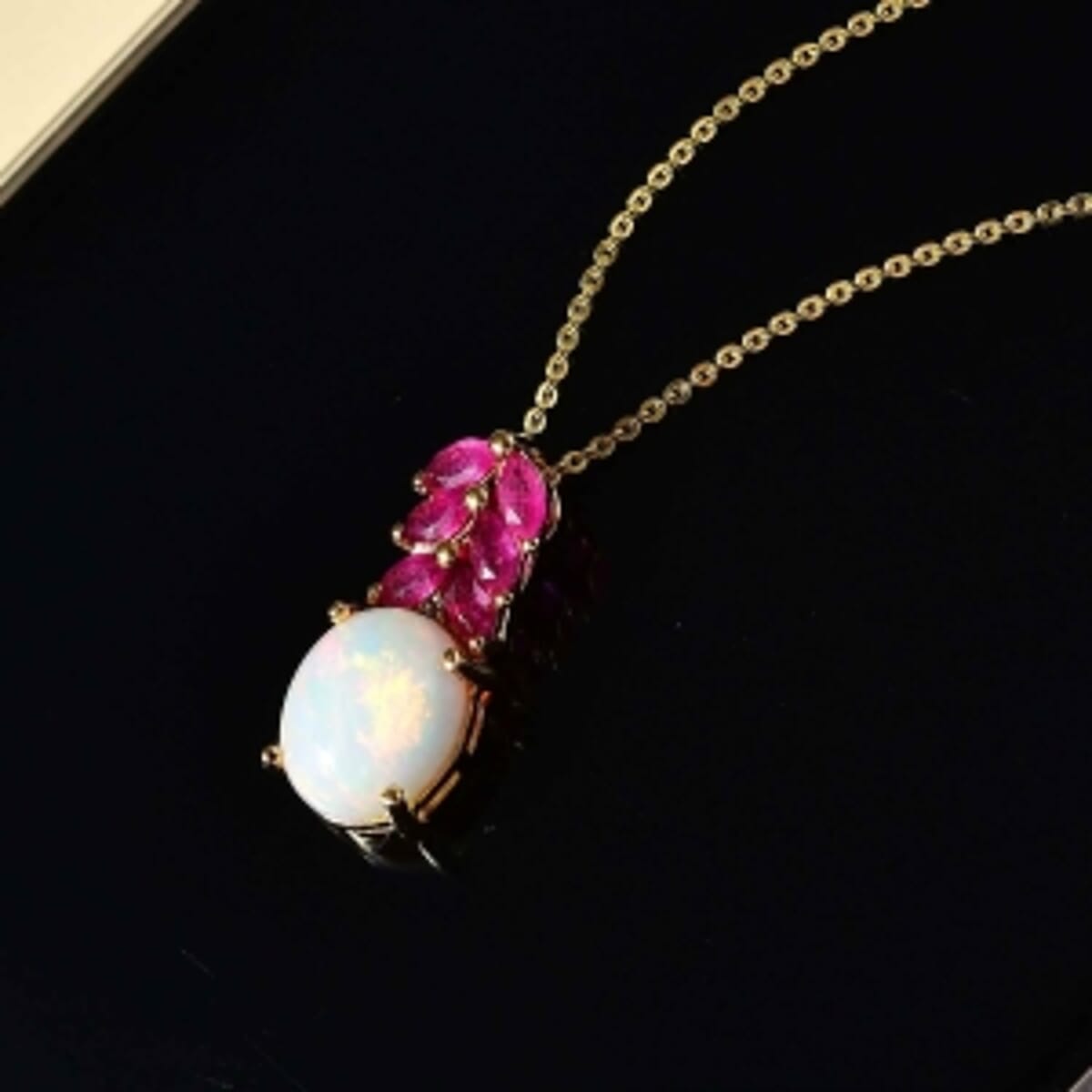 Ethiopian Welo Opal and African Ruby White Zircon Pendant 2.31 ctw Necklace in Vermeil YG Over Sterling Silver 18 Inches image number 2
