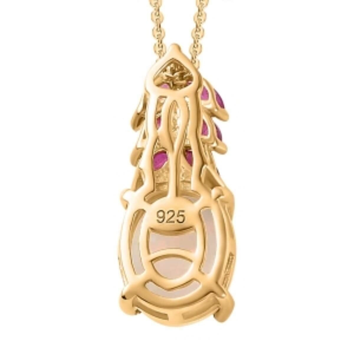 Ethiopian Welo Opal and African Ruby White Zircon Pendant 2.31 ctw Necklace in Vermeil YG Over Sterling Silver 18 Inches image number 5