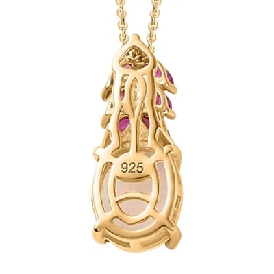 Ethiopian Welo Opal and African Ruby White Zircon Pendant 2.31 ctw Necklace in Vermeil YG Over Sterling Silver 18 Inches