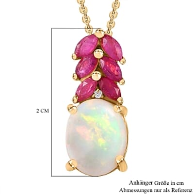Ethiopian Welo Opal and African Ruby White Zircon Pendant 2.31 ctw Necklace in Vermeil YG Over Sterling Silver 18 Inches