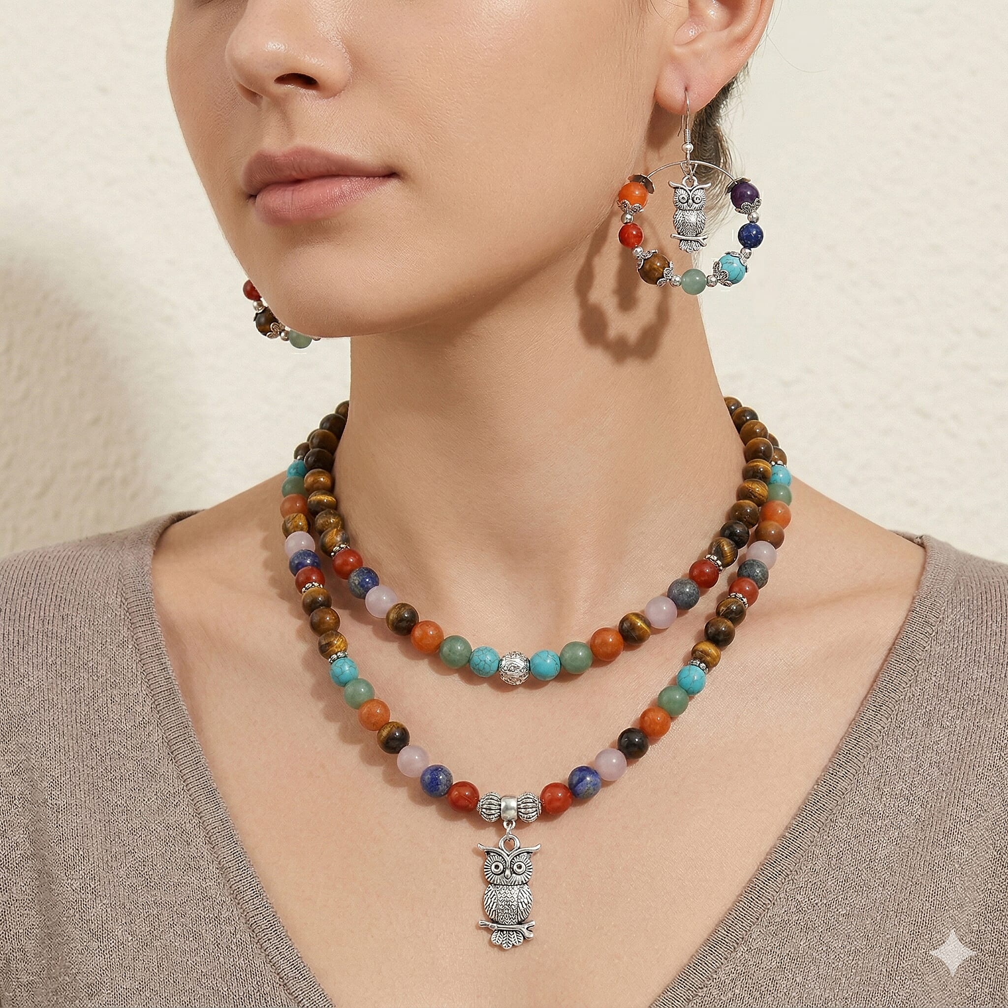 Multi Gemstone 560.00 ctw Necklace and Earrings in Silvertone and Stainless Steel (34 Inches)