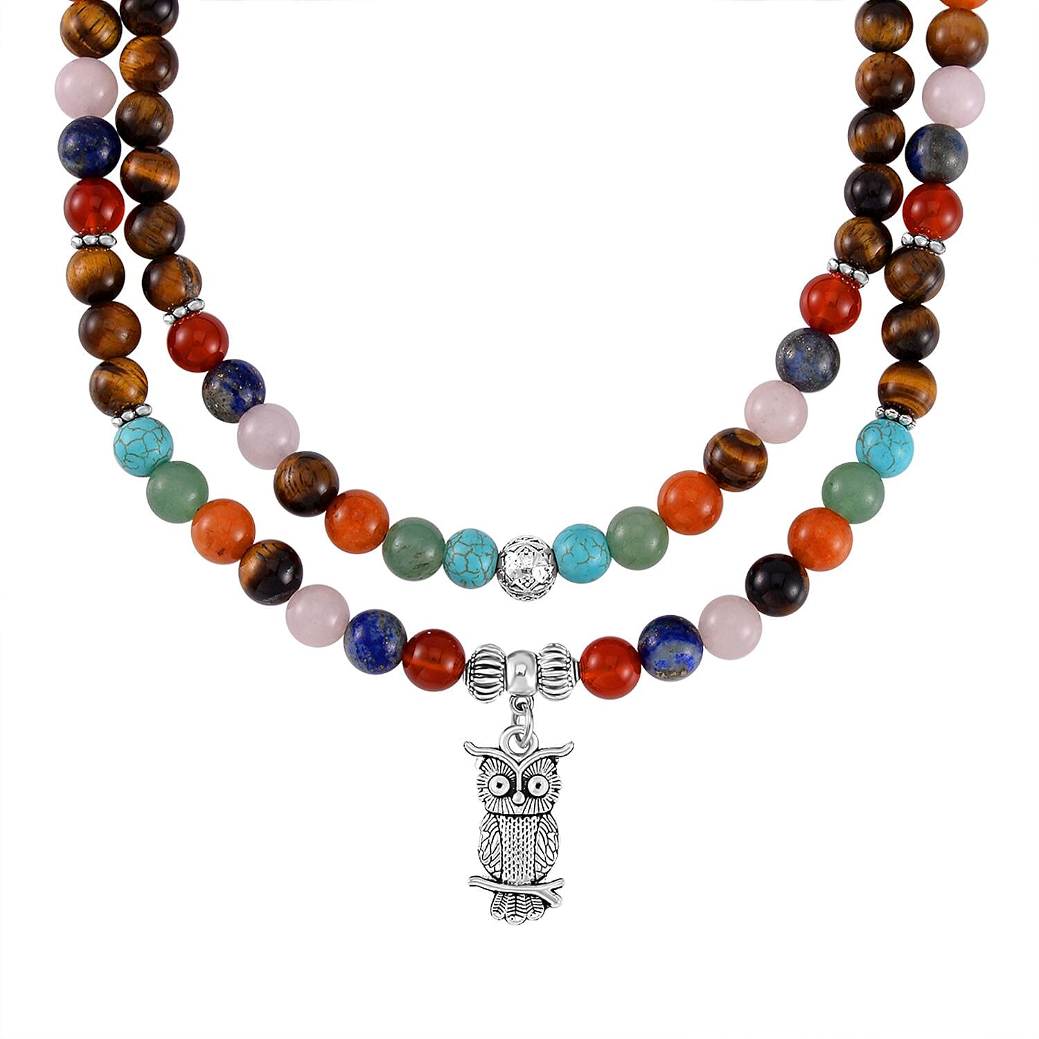 Multi Gemstone 560.00 ctw Necklace and Earrings in Silvertone and Stainless Steel (34 Inches)