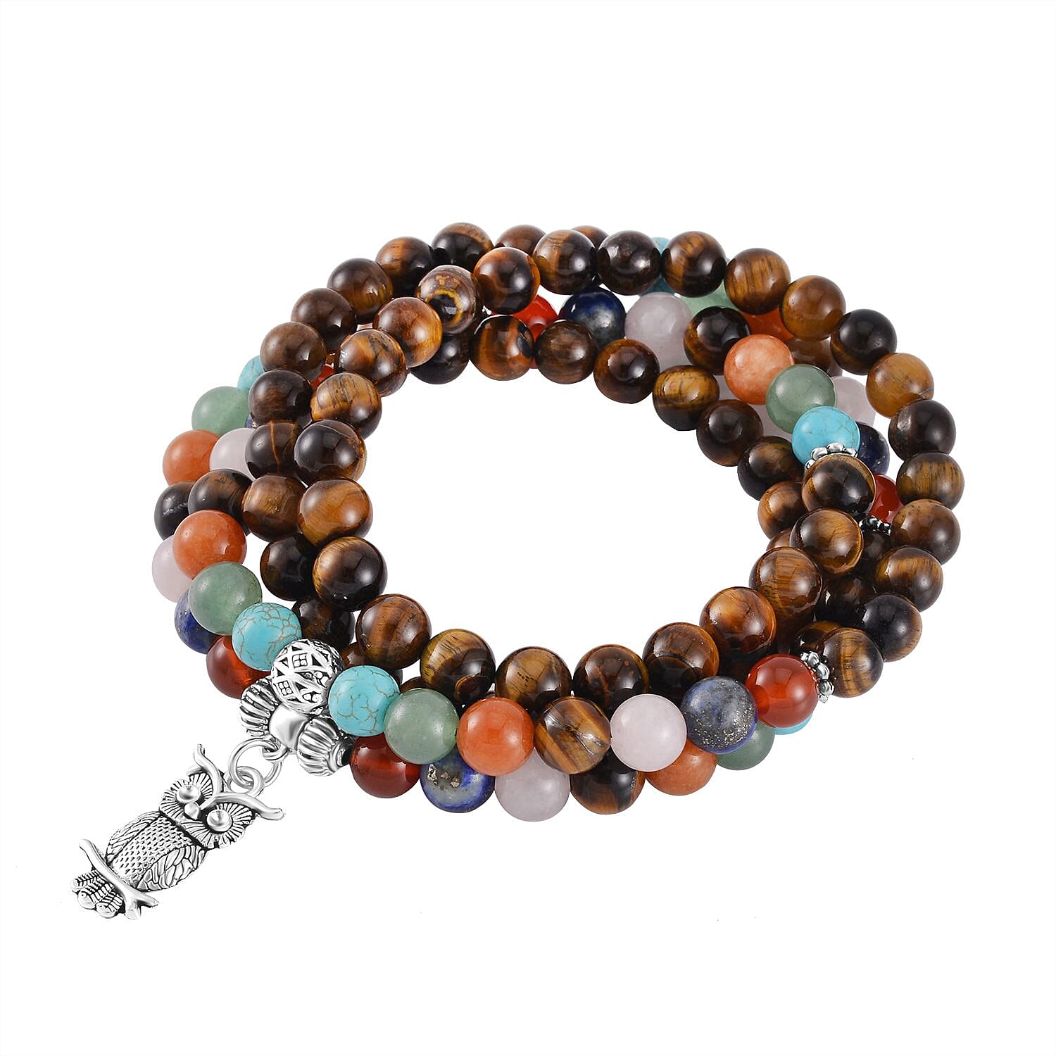 Multi Gemstone 560.00 ctw Necklace and Earrings in Silvertone and Stainless Steel (34 Inches)