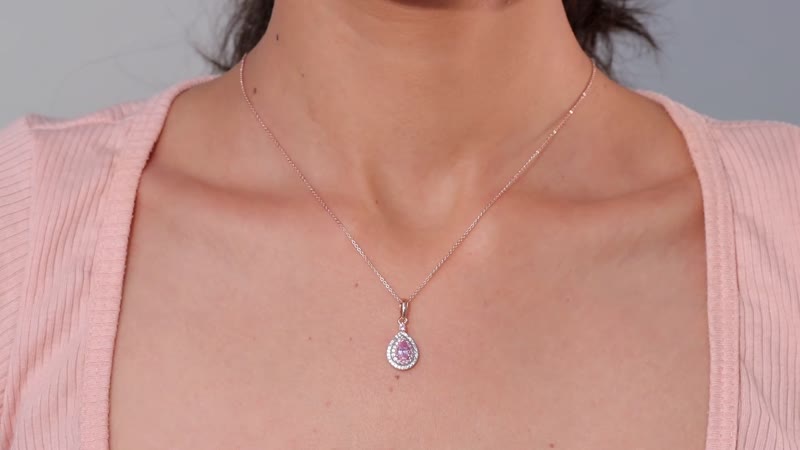 Narsipatnam Pink Spinel and Multi Gemstone Double Halo Pendant Necklace 20 Inches in 18K Vermeil Rose Gold Over Sterling Silver 1.00 ctw