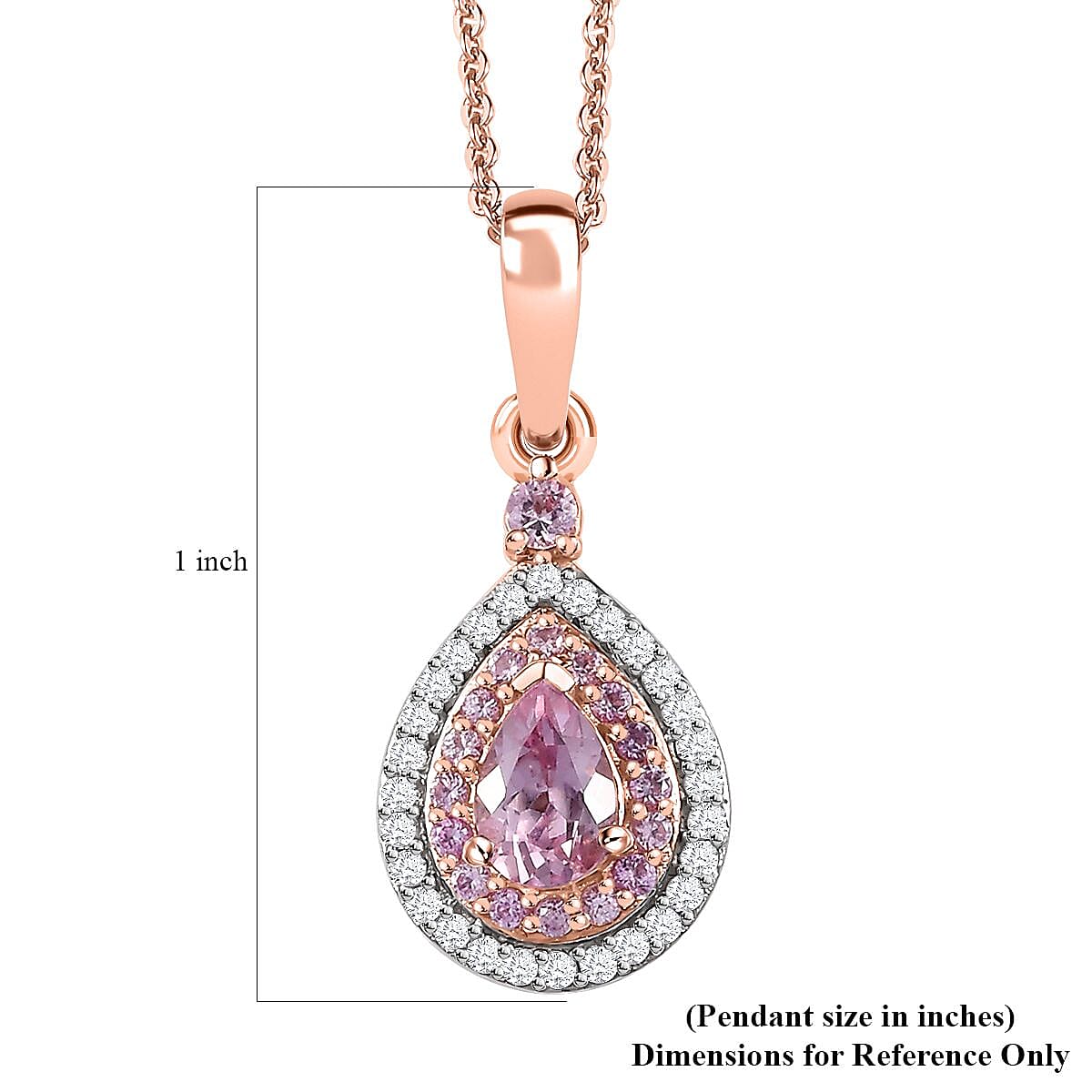 Narsipatnam Pink Spinel and Multi Gemstone Double Halo Pendant Necklace 20 Inches in 18K Vermeil Rose Gold Over Sterling Silver 1.00 ctw
