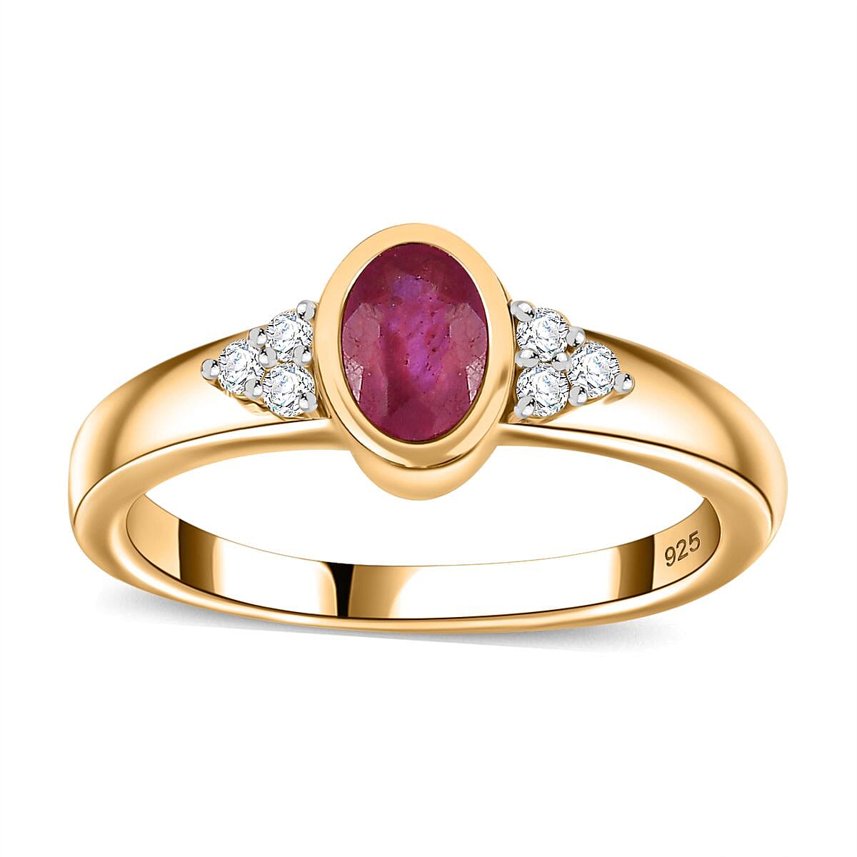African Ruby and Moissanite 1.10 ctw Ring (Size 11.50) and Pendant without Chain in 18K Vermeil YG Over Sterling Silver