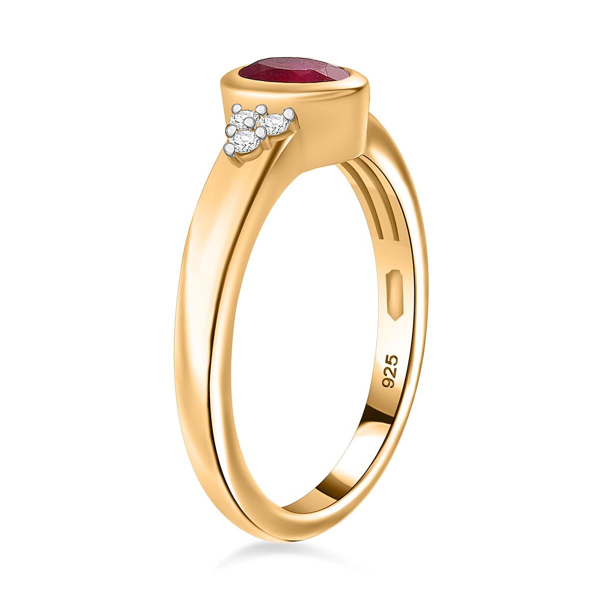 African Ruby and Moissanite 1.10 ctw Ring (Size 11.50) and Pendant without Chain in 18K Vermeil YG Over Sterling Silver