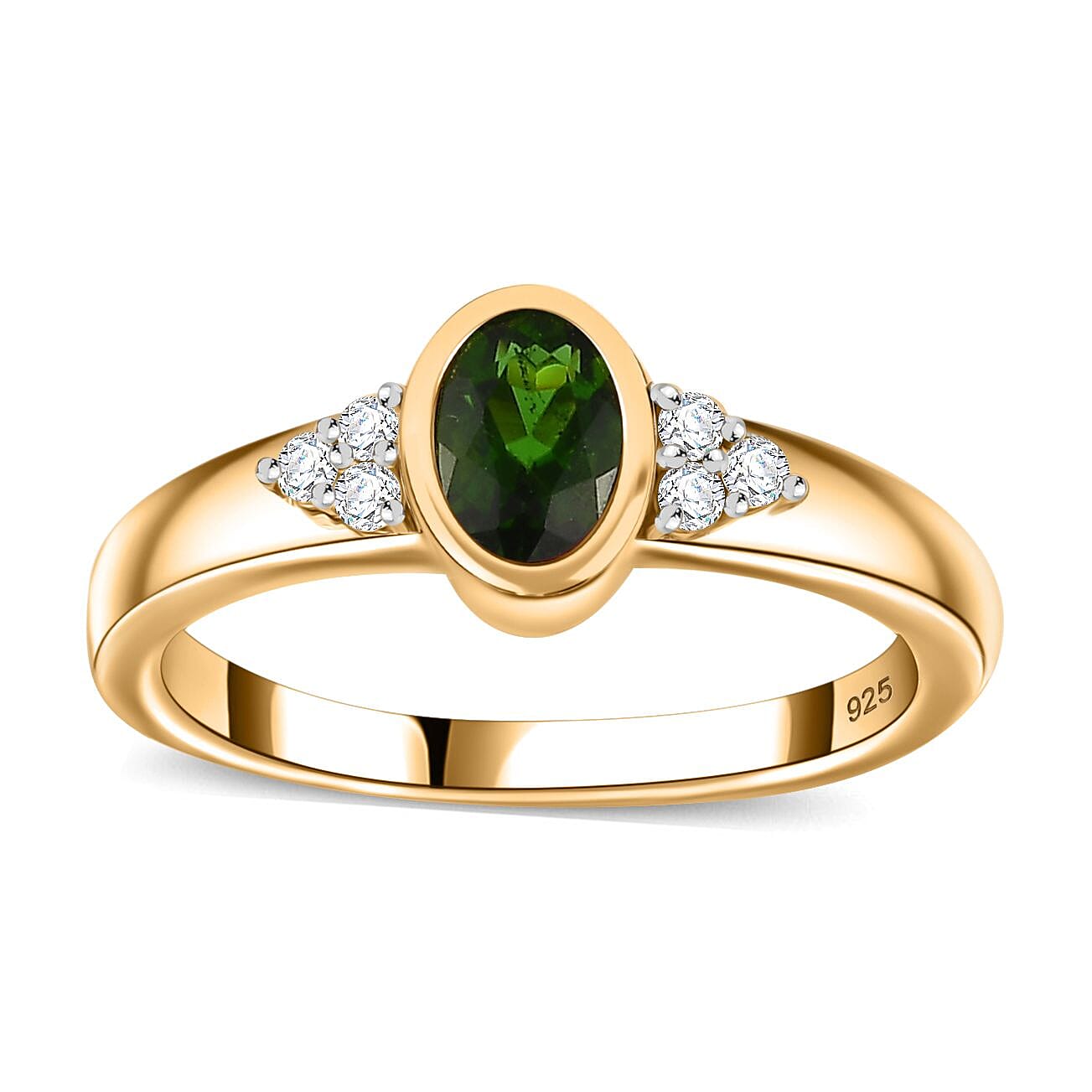 Chrome Diopside and Moissanite 1.05 ctw Ring (Size 8.0) and Pendant in Vermeil Yellow Gold Over Sterling Silver