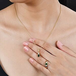 Chrome Diopside and Moissanite 1.05 ctw Ring (Size 9.0) and Pendant in Vermeil Yellow Gold Over Sterling Silver