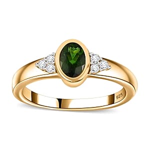 Chrome Diopside and Moissanite 1.05 ctw Ring (Size 9.0) and Pendant in Vermeil Yellow Gold Over Sterling Silver