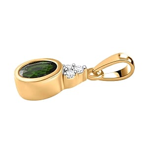 Chrome Diopside and Moissanite 1.05 ctw Ring (Size 9.0) and Pendant in Vermeil Yellow Gold Over Sterling Silver