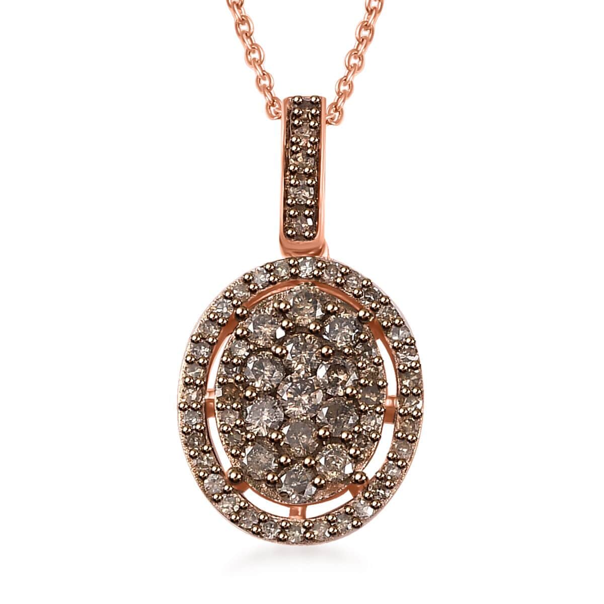 Natural Champagne Diamond Pendant Necklace 18 Inches in 18K Vermeil Rose Gold Over Sterling Silver 1.00 ctw (Del. in 10-12 Days) image number 0