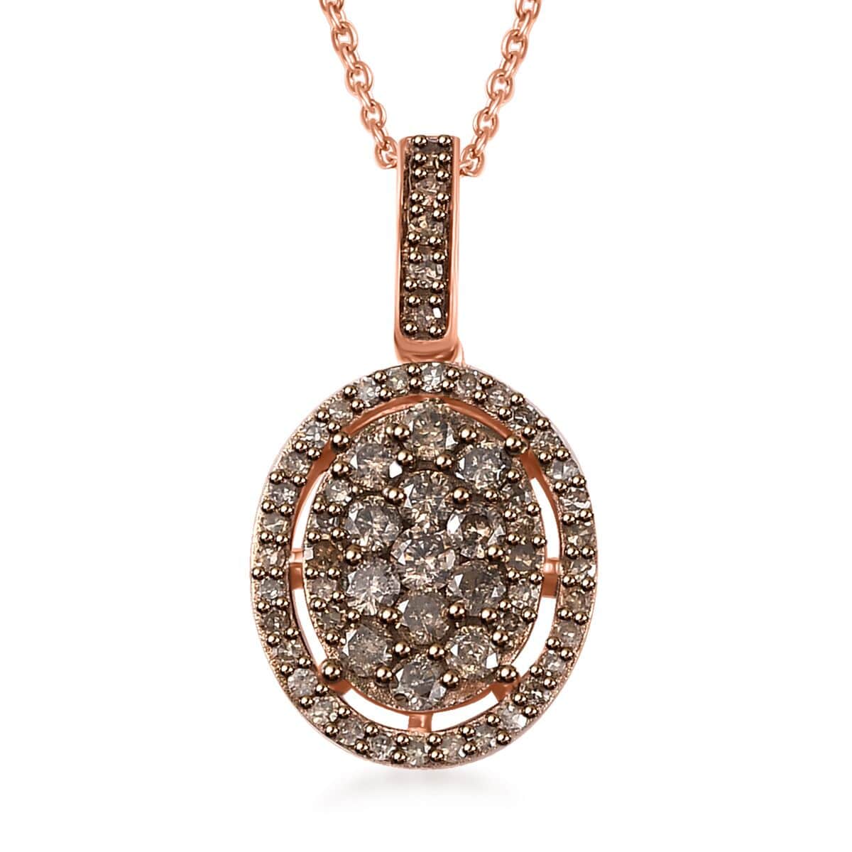 Natural Champagne Diamond Pendant Necklace 20 Inches in 18K Vermeil Rose Gold Over Sterling Silver 1.00 ctw image number 0