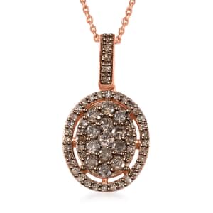 Natural Champagne Diamond Pendant Necklace 20 Inches in 18K Vermeil Rose Gold Over Sterling Silver 1.00 ctw