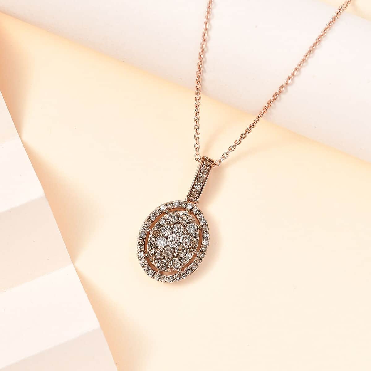 Natural Champagne Diamond Pendant Necklace 20 Inches in 18K Vermeil Rose Gold Over Sterling Silver 1.00 ctw image number 1