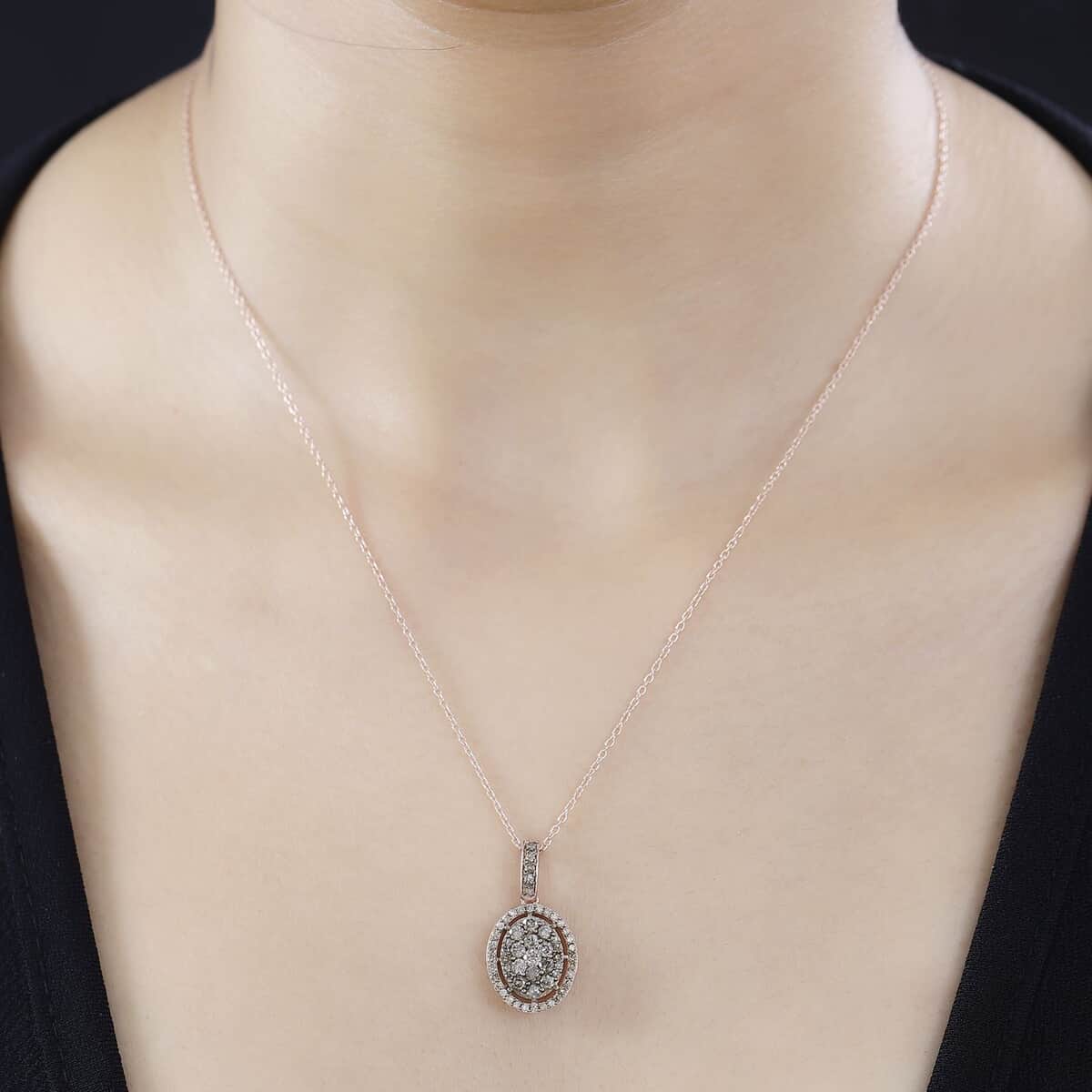 Natural Champagne Diamond Pendant Necklace 20 Inches in 18K Vermeil Rose Gold Over Sterling Silver 1.00 ctw image number 2