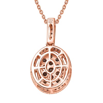 Natural Champagne Diamond Pendant Necklace 20 Inches in 18K Vermeil Rose Gold Over Sterling Silver 1.00 ctw