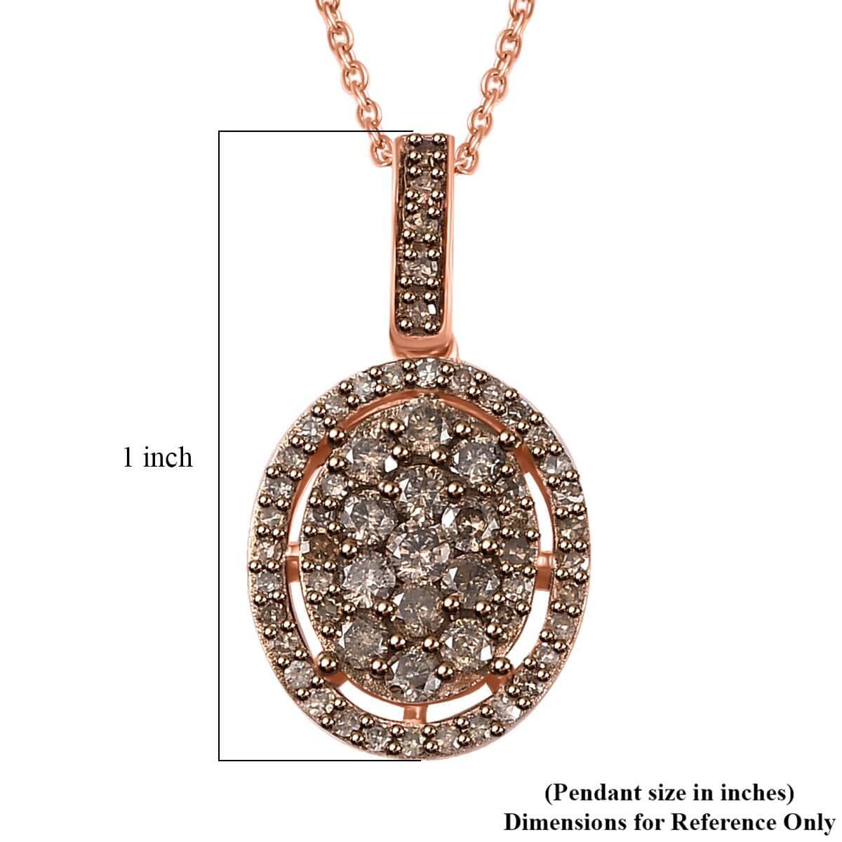 Natural Champagne Diamond Pendant Necklace 20 Inches in 18K Vermeil Rose Gold Over Sterling Silver 1.00 ctw image number 5