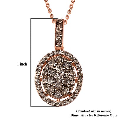 Natural Champagne Diamond Pendant Necklace 20 Inches in 18K Vermeil Rose Gold Over Sterling Silver 1.00 ctw