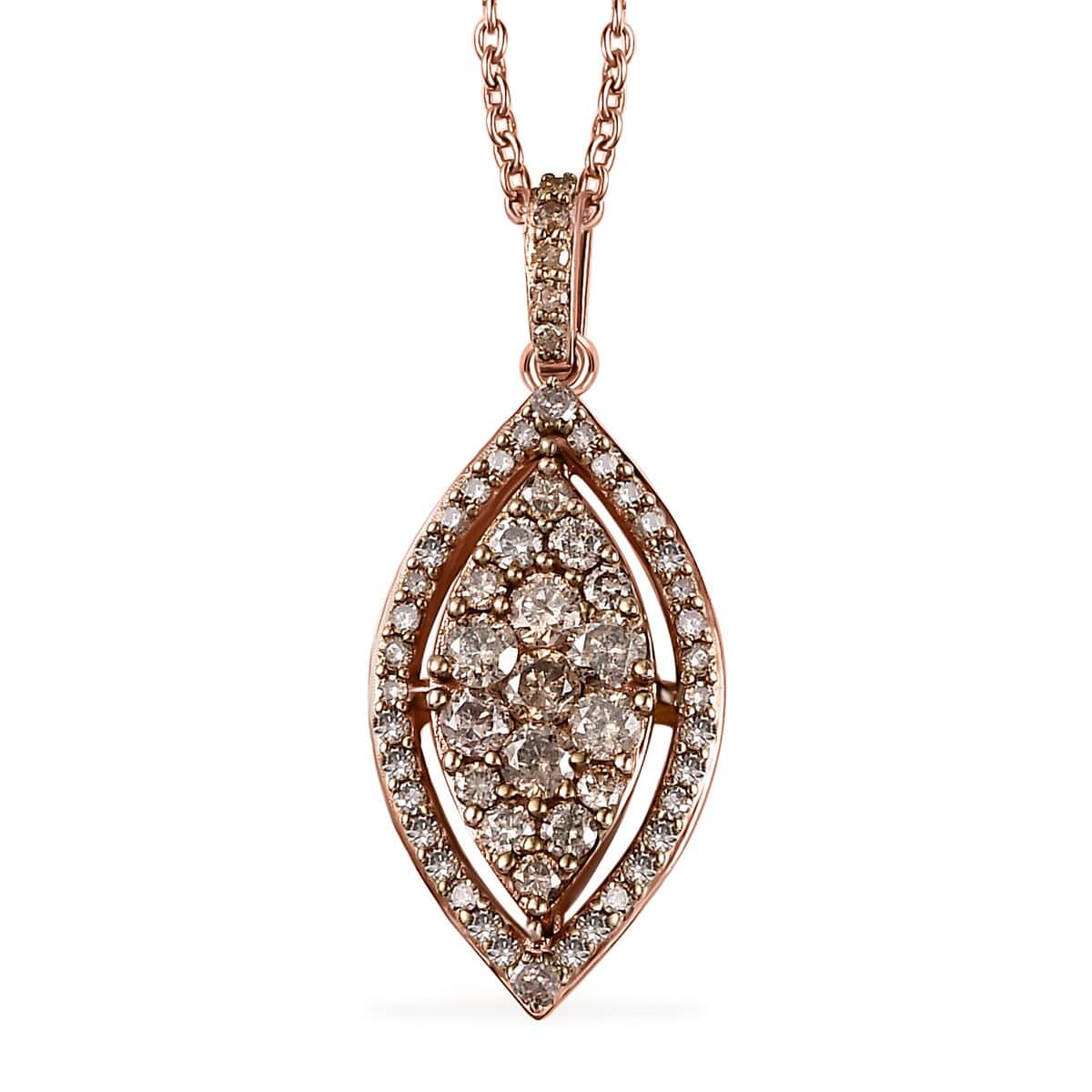 Natural Champagne Diamond Pendant Necklace 20 Inches in 18K Vermeil Rose Gold Over Sterling Silver 1.00 ctw image number 0