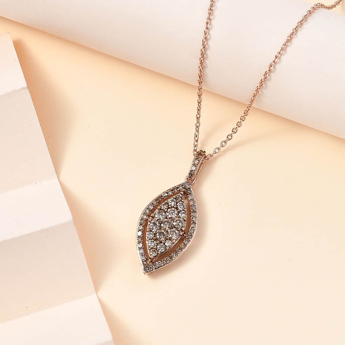 Natural Champagne Diamond Pendant Necklace 20 Inches in 18K Vermeil Rose Gold Over Sterling Silver 1.00 ctw image number 1