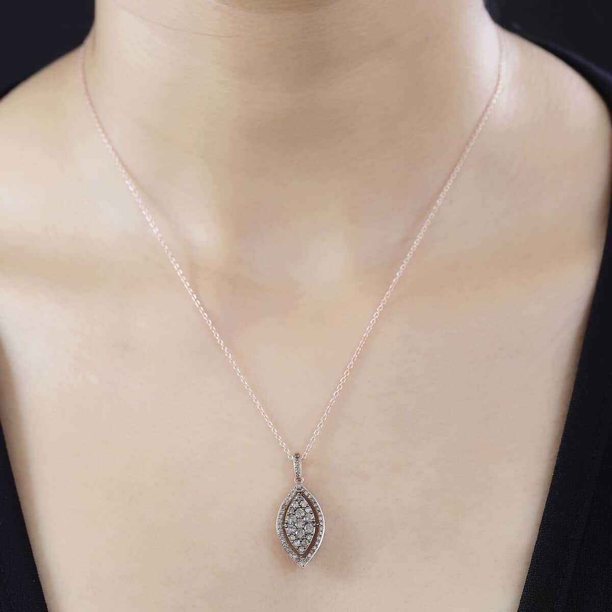 Natural Champagne Diamond Pendant Necklace 20 Inches in 18K Vermeil Rose Gold Over Sterling Silver 1.00 ctw image number 2