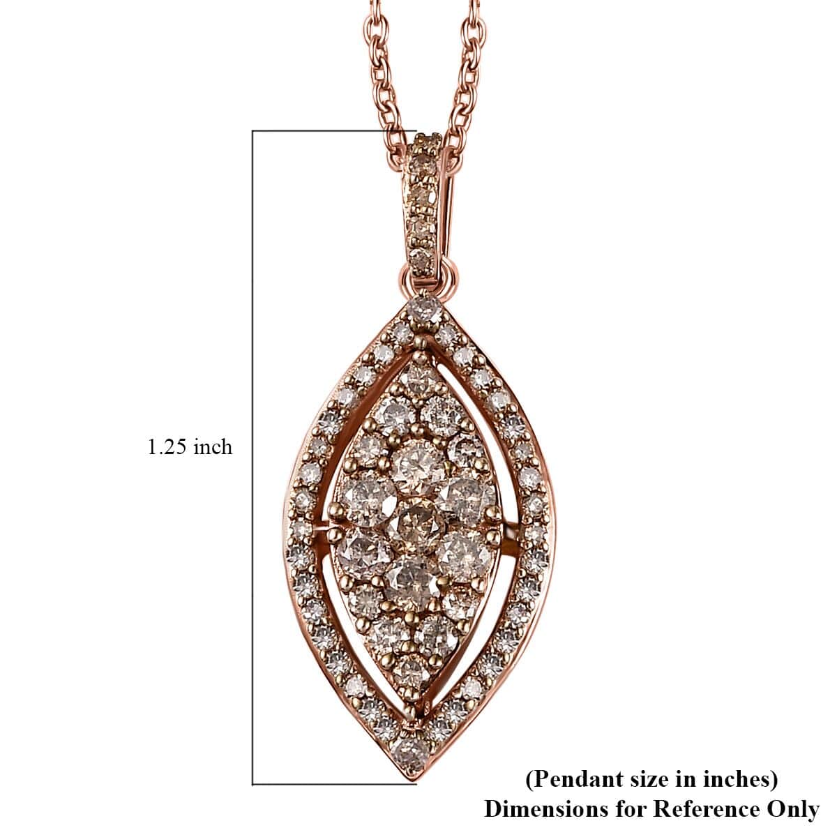 Natural Champagne Diamond Pendant Necklace 20 Inches in 18K Vermeil Rose Gold Over Sterling Silver 1.00 ctw image number 6
