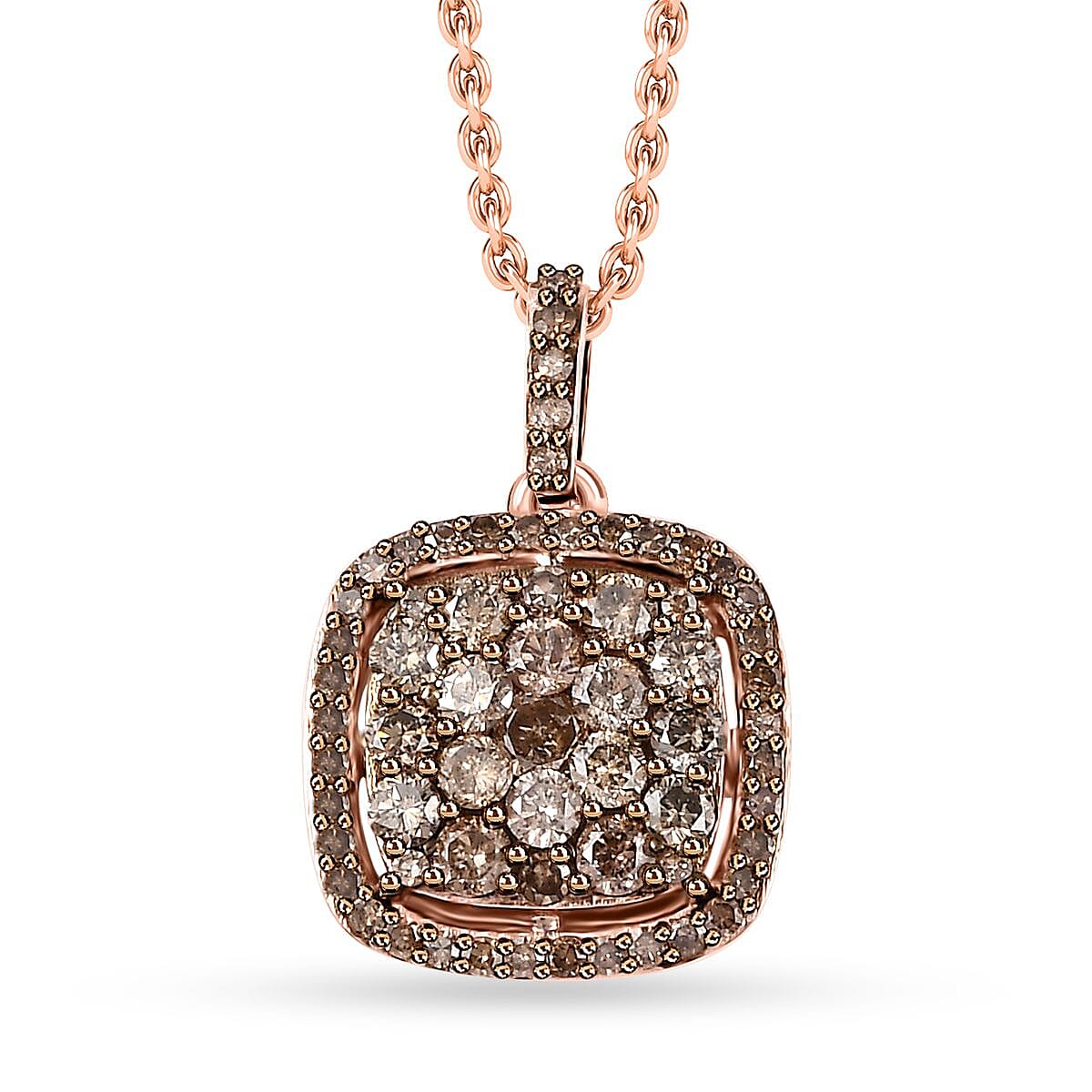 Natural Champagne Diamond Pendant Necklace 18 Inches in 18K Vermeil Rose Gold Over Sterling Silver 1.00 ctw (Del. in 10-12 Days)