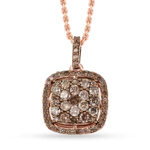 Natural Champagne Diamond Pendant Necklace 20 Inches in 18K Vermeil Rose Gold Over Sterling Silver 1.00 ctw