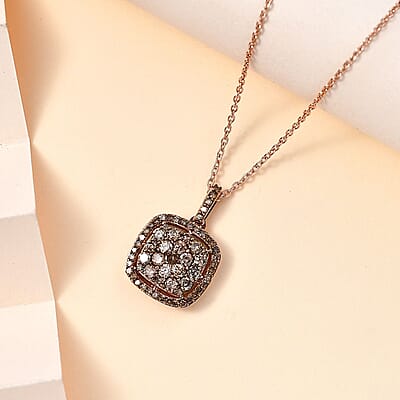 Natural Champagne Diamond Pendant Necklace 20 Inches in 18K Vermeil Rose Gold Over Sterling Silver 1.00 ctw