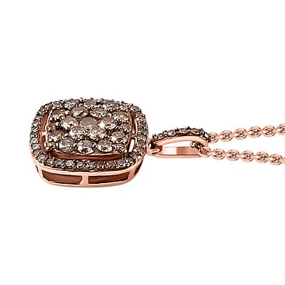 Natural Champagne Diamond Pendant Necklace 20 Inches in 18K Vermeil Rose Gold Over Sterling Silver 1.00 ctw