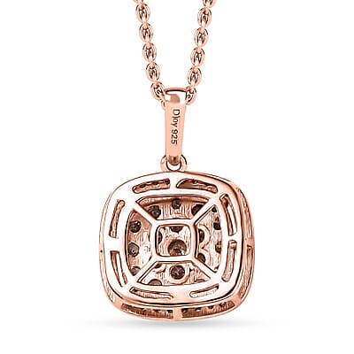 Natural Champagne Diamond Pendant Necklace 20 Inches in 18K Vermeil Rose Gold Over Sterling Silver 1.00 ctw