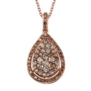 Natural Champagne Diamond Pendant Necklace 20 Inches in 18K Vermeil Rose Gold Over Sterling Silver 1.00 ctw