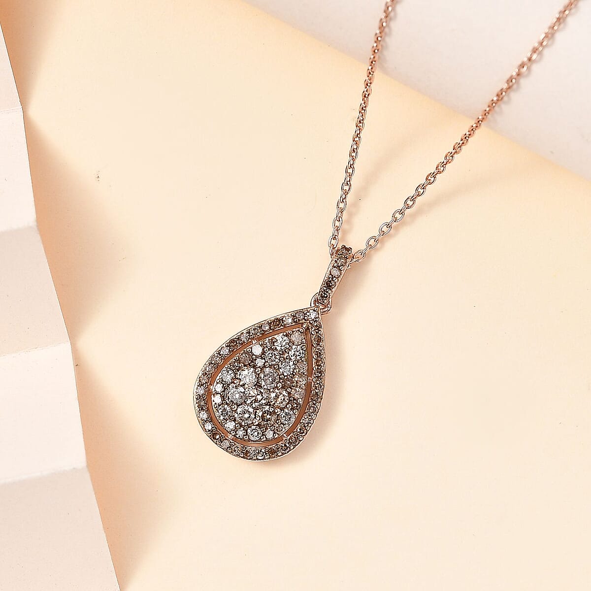 Natural Champagne Diamond Pendant Necklace 20 Inches in 18K Vermeil Rose Gold Over Sterling Silver 1.00 ctw image number 1