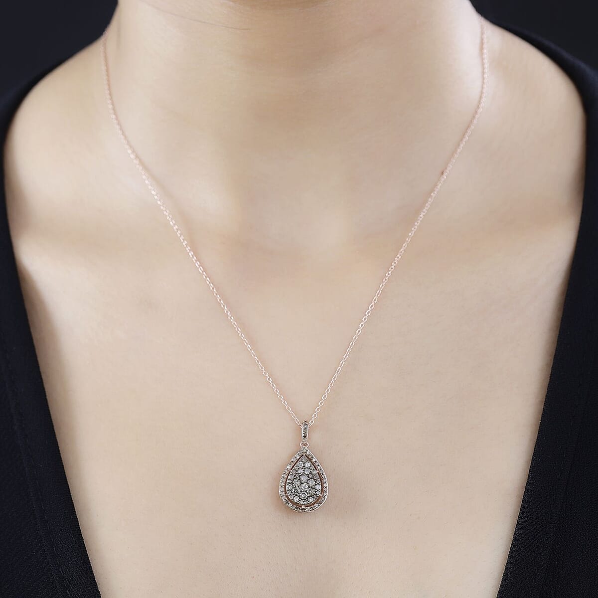 Natural Champagne Diamond Pendant Necklace 20 Inches in 18K Vermeil Rose Gold Over Sterling Silver 1.00 ctw image number 2