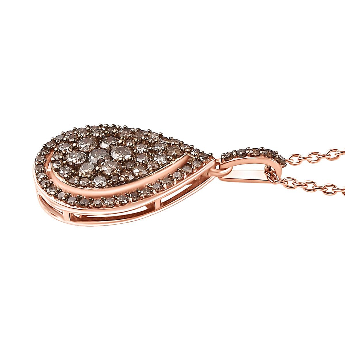 Natural Champagne Diamond Pendant Necklace 20 Inches in 18K Vermeil Rose Gold Over Sterling Silver 1.00 ctw image number 3