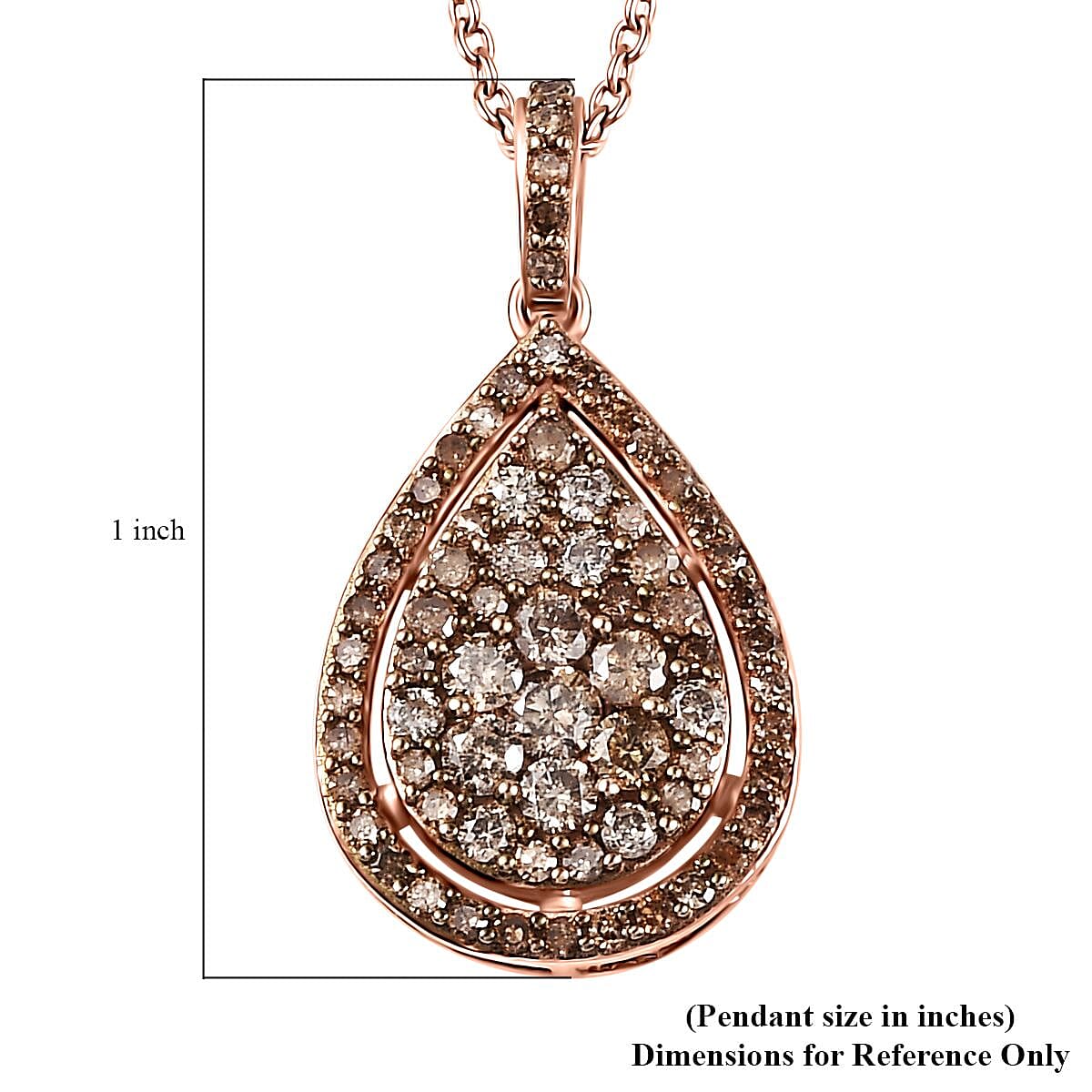 Natural Champagne Diamond Pendant Necklace 20 Inches in 18K Vermeil Rose Gold Over Sterling Silver 1.00 ctw image number 5