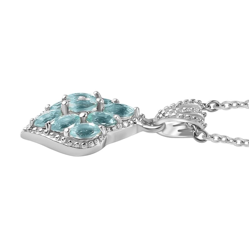 Betroka Blue Apatite Ring (Size 5.0) and Pendant in Rhodium Over Sterling Silver with Stainless Steel Necklace 20 Inches 1.70 ctw