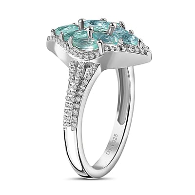 Betroka Blue Apatite Ring (Size 7.0) and Pendant in Rhodium Over Sterling Silver with Stainless Steel Necklace 20 Inches 1.70 ctw