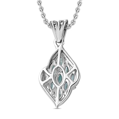 Betroka Blue Apatite Ring (Size 7.0) and Pendant in Rhodium Over Sterling Silver with Stainless Steel Necklace 20 Inches 1.70 ctw