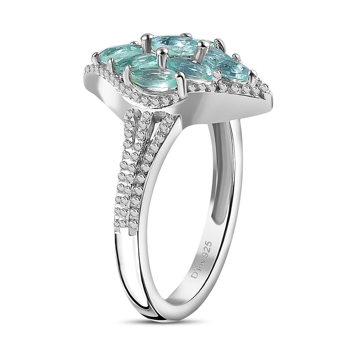 Betroka Blue Apatite Ring (Size 8.0) and Pendant in Rhodium Over Sterling Silver with Stainless Steel Necklace 20 Inches 1.70 ctw image number 4