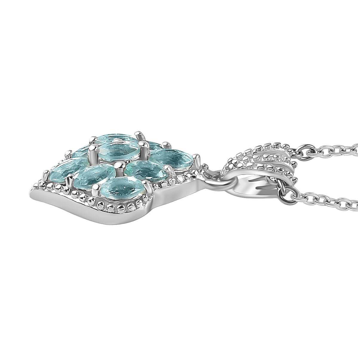Betroka Blue Apatite Ring (Size 8.0) and Pendant in Rhodium Over Sterling Silver with Stainless Steel Necklace 20 Inches 1.70 ctw image number 7
