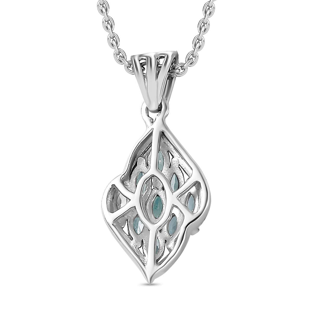 Betroka Blue Apatite Ring (Size 8.0) and Pendant in Rhodium Over Sterling Silver with Stainless Steel Necklace 20 Inches 1.70 ctw image number 8