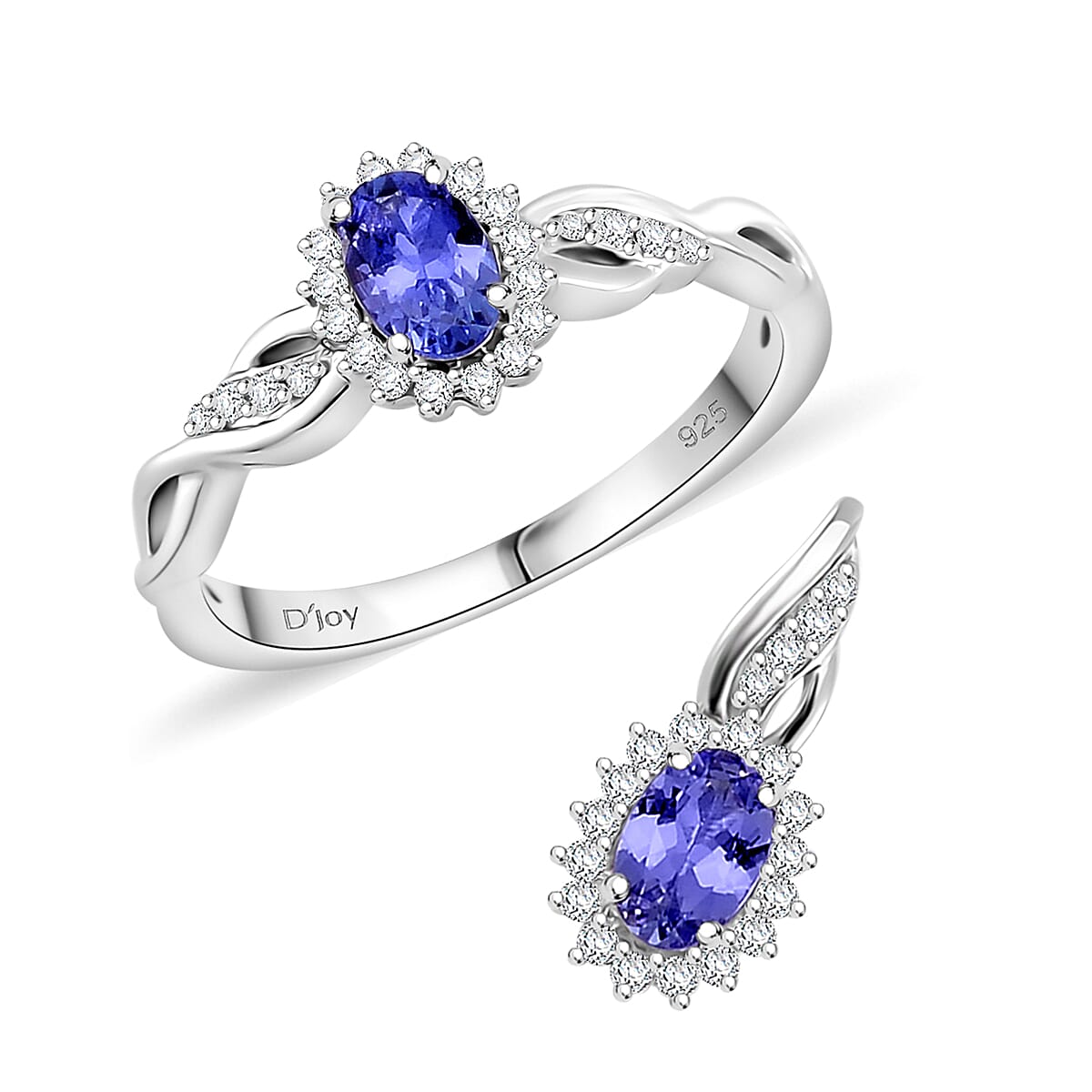 Tanzanite and White Zircon 1.35 ctw Infinity Glow Ring (Size 5.0) and Pendant in Rhodium Over Sterling Silver