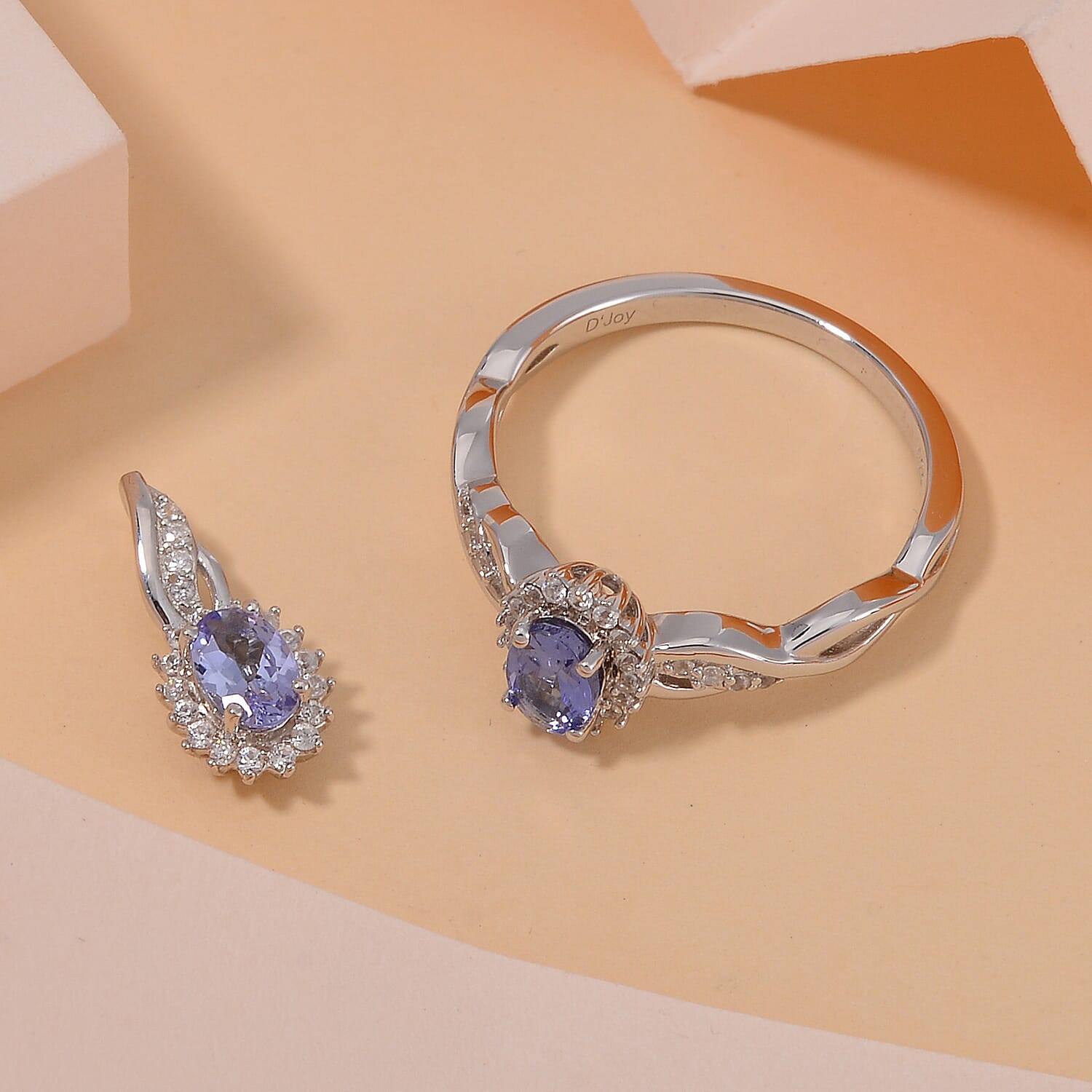 Tanzanite and White Zircon 1.35 ctw Infinity Glow Ring (Size 5.0) and Pendant in Rhodium Over Sterling Silver