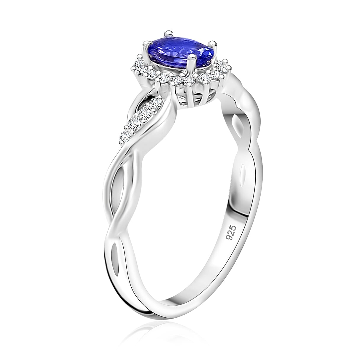 Tanzanite and White Zircon 1.35 ctw Infinity Glow Ring (Size 5.0) and Pendant in Rhodium Over Sterling Silver
