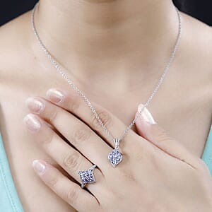 Tanzanite Ring (Size 7.0) and Pendant in Rhodium Over Sterling Silver with Stainless Steel Necklace 20 Inches 1.60 ctw