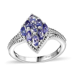 Tanzanite Ring (Size 7.0) and Pendant in Rhodium Over Sterling Silver with Stainless Steel Necklace 20 Inches 1.60 ctw