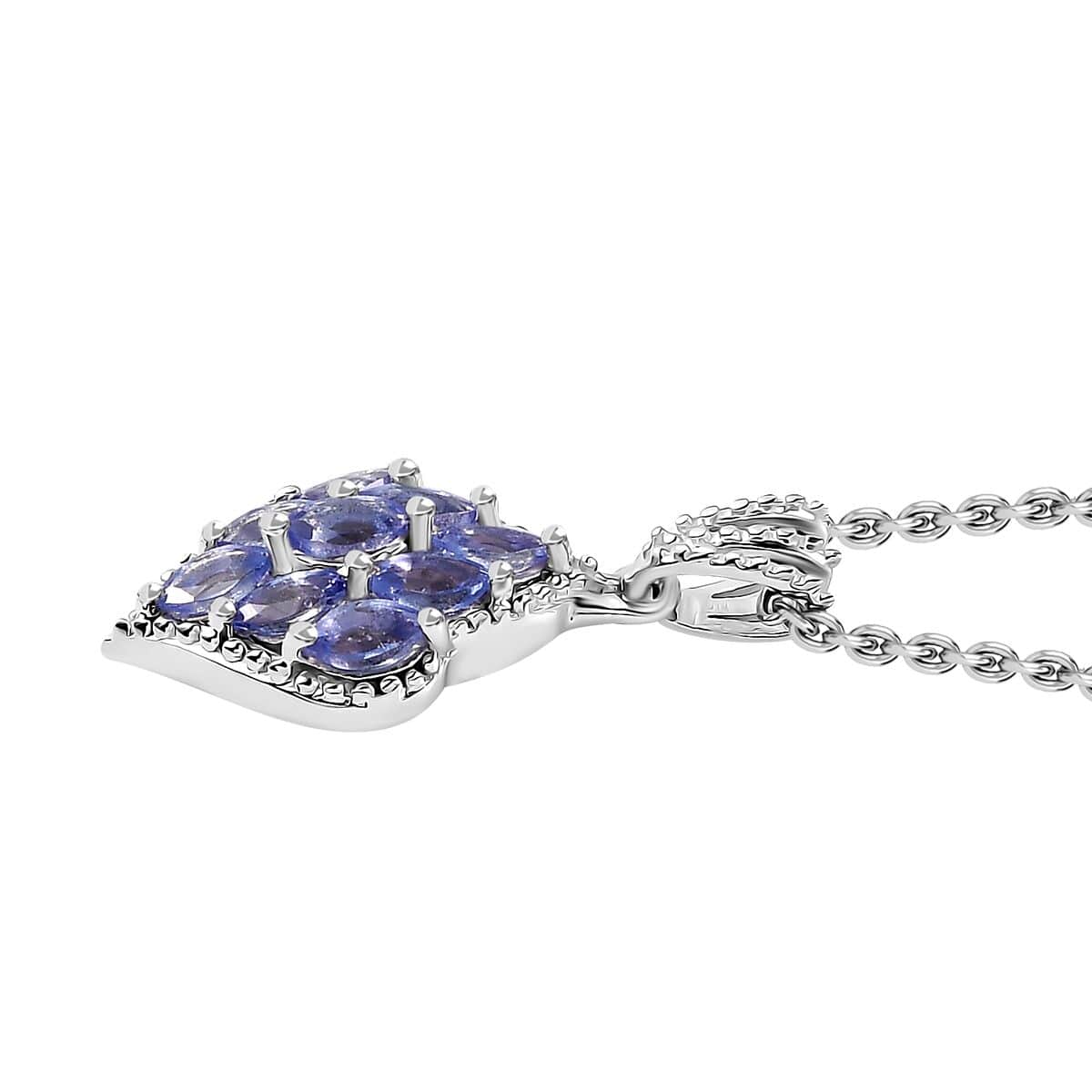 Tanzanite Ring (Size 8.0) and Pendant in Rhodium Over Sterling Silver with Stainless Steel Necklace 20 Inches 1.60 ctw image number 7